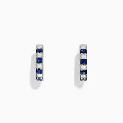 The Royale Bleu 14K White Gold Sapphire and Diamond Hoop Earrings feature alternating sapphire and diamond stones set in white gold, shown against a plain white background.