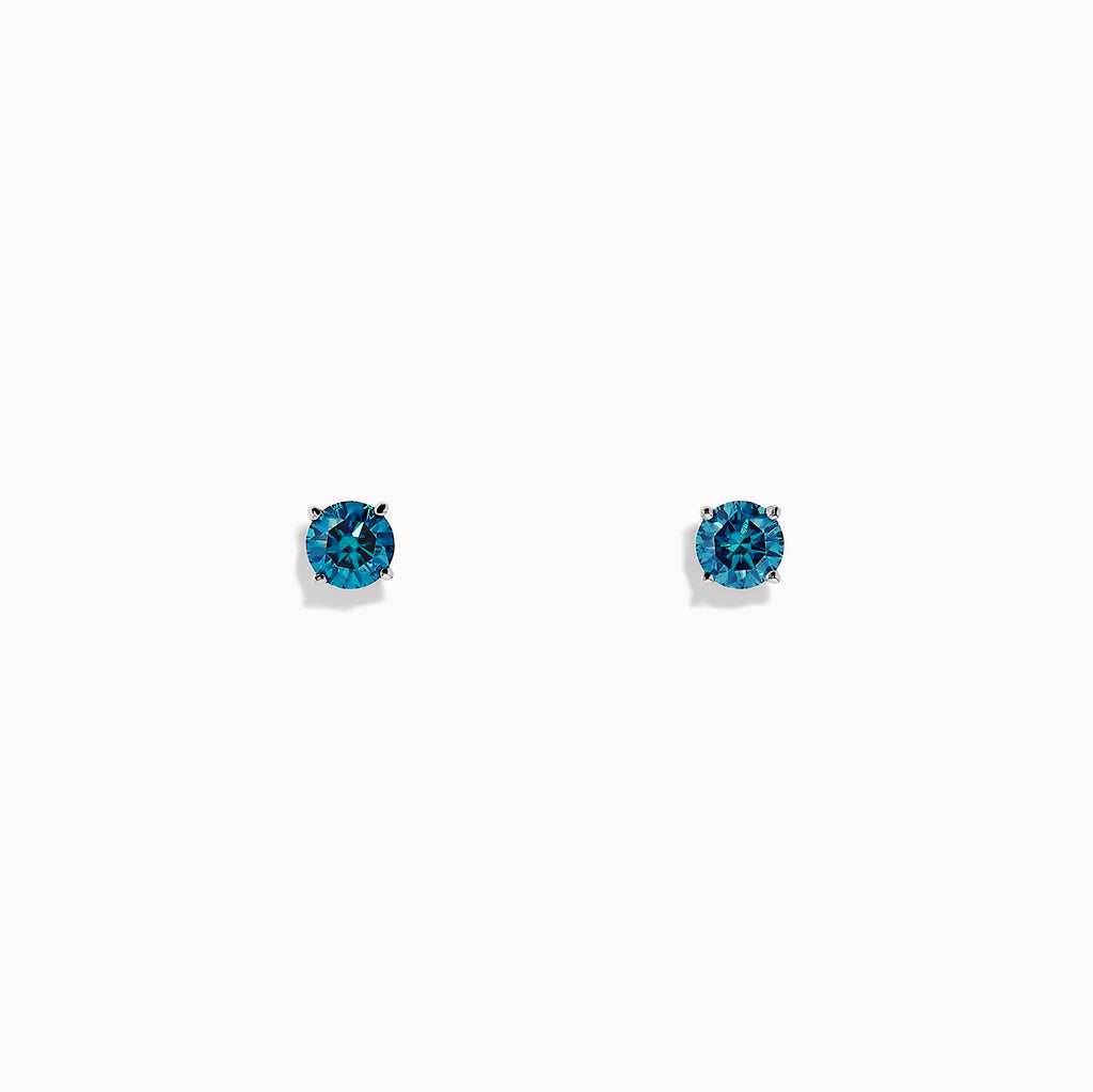 The Bella Bleu 14K White Gold Blue Diamond Stud Earrings, 0.49 TCW, are shown against a plain white background.