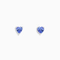 The Nahla Siri Sterling Silver Heart Shaped Tanzanite Stud Earrings are shown displayed on a plain white background.