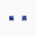 Nahla Siri Sterling Silver Tanzanite Stud Earrings, 1.90 TCW, feature cushion-cut blue stones in sterling silver prongs, shown on a plain white background.