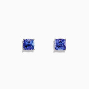 Nahla Siri Sterling Silver Tanzanite Stud Earrings, 1.90 TCW, feature cushion-cut blue stones in sterling silver prongs, shown on a plain white background.