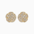 A pair of Doro 14K Yellow Gold Diamond Flower Earrings, featuring 1.43 TCW diamonds in intricate floral designs, crafted from 14K yellow gold.