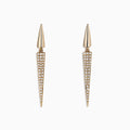 DOro 14K Yellow Gold Geometric Drop Earrings feature pointed, elongated triangles with 0.28 TCW diamonds sparkling on the lower half, shown against a white background.