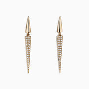 DOro 14K Yellow Gold Geometric Drop Earrings feature pointed, elongated triangles with 0.28 TCW diamonds sparkling on the lower half, shown against a white background.