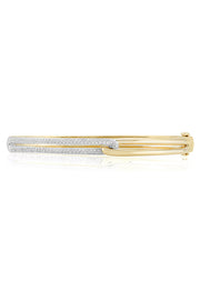 The Duo 14K Yellow and White Gold Diamond Bangle, 0.60 TCW, features two parallel bands—one yellow gold, one diamond-accented white gold—joined at the ends for a refined and modern overlapping style.