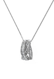 The Pave Classica 14K White Gold Diamond Pendant (0.75 TCW) features multiple intertwined, diamond-encrusted bands on a delicate chain, displayed against a plain white background.
