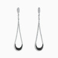 These 14K White Gold Black and White Diamond Drop Earrings (1.70 TCW) feature an open, elegant design with a sleek, sophisticated look, showcased against a white background.