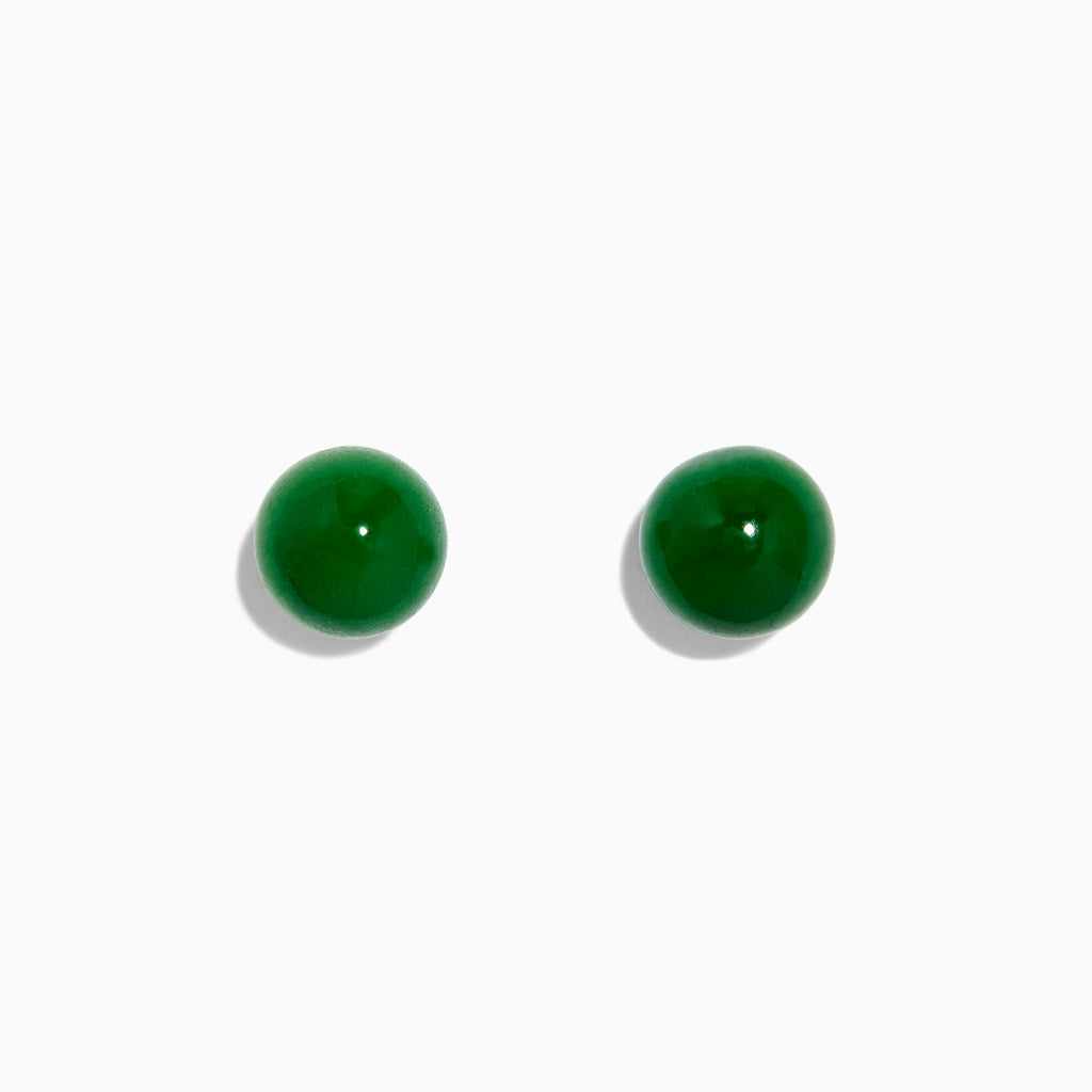 A pair of Effy 14K Yellow Gold Jade Stud Earrings, 18.70 TW, with a small round design, is displayed on a plain white background with subtle shadows beneath each earring.