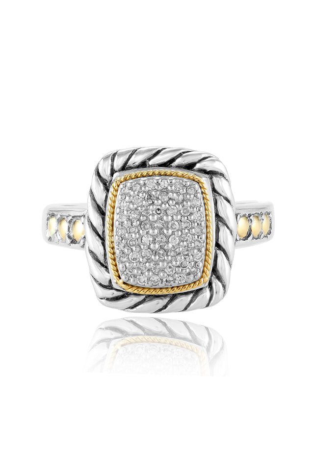 Effy 925 Sterling Silver & 18K Yellow Gold Accented Diamond Ring, 0.20