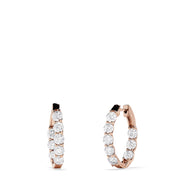 14K rose gold 7/8 diamond inside-out hoop earrings, 3.92 TCW, each with a vertical row of seven sparkling white diamonds, displayed against a plain white background.