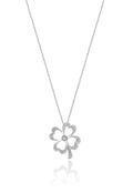 The 14K White Gold Diamond Clover Pendant, 0.23 TCW, features open heart-shaped leaves and a central diamond, elegantly showcased on a plain white background.