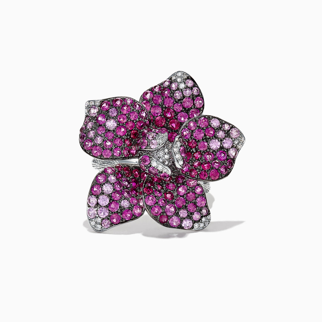 EFFY Flower Spinner Ring ~ Ruby & Pink Sapphire ~ 14k White