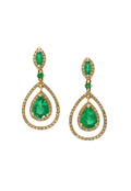 The Brasilica 14K Yellow Gold Emerald and Diamond Earrings, 2.88 TCW, showcase vibrant emeralds and sparkling diamonds in a double teardrop design, exuding timeless sophistication and elegance.