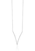 The Pave Classica 14K White Gold Diamond V-Shape Necklace, 0.28 TCW, features a sparkling V-shaped pendant and is displayed against a plain white background.