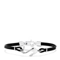 The Mens Sterling Silver and Leather Anchor Bracelet features a black cord with a sterling silver anchor charm, silver accents, and a lobster clasp closure.