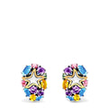 The Seaside Sterling Silver Multi Gemstone Starfish Earrings, 5.20 TCW, showcase a gold starfish center with blue, pink, yellow, purple, and green gemstones for a vibrant and elegant look.