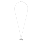 The Mens Sterling Silver Whales Tail Pendant features a sleek, thin chain and a small whale tail charm, shown against a simple white backdrop.