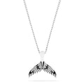 Mens Sterling Silver Whales Tail Pendant features engraved black lines highlighting the tail’s details, shown on a plain white background.