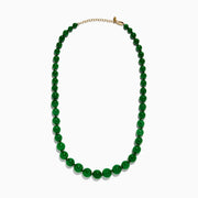A close-up of a 14K Yellow Gold Jade Necklace, 339.00 TW, arranged in a curved shape against a white background.