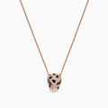 The Signature 14K Rose Gold Diamond and Tsavorite Panther Head Necklace, 0.33 TCW, features a panther’s head adorned with sparkling diamonds, vivid tsavorite eyes, and bold black accents.