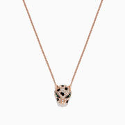 The Signature 14K Rose Gold Diamond and Tsavorite Panther Head Necklace, 0.33 TCW, features a panther’s head adorned with sparkling diamonds, vivid tsavorite eyes, and bold black accents.