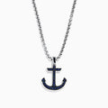Mens Sterling Silver Blue Sapphire Anchor Pendant, 0.52 TCW, features an anchor-shaped pendant with dark blue gemstones on a classic chain, shown against a plain white background.