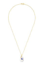 14K two-tone gold pendant necklace featuring a loop design set with tanzanite and diamonds, 0.87 total carat weight.