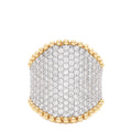 The DOro 14K Yellow Gold Diamond Pave Ring features 2.50 TCW of sparkling diamonds and is accented with two rows of rounded gold beads along the top and bottom edges.
