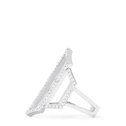A modern 14K White Gold Diamond Geometric Ring, 0.66 TCW, features two vertical angular bands adorned with sparkling diamonds for an architectural look.