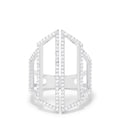 A modern 14K White Gold Diamond Geometric Ring, 0.66 TCW, features two vertical angular bands adorned with sparkling diamonds for an architectural look.