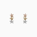 Seaside 14K Tri Color Gold Diamond Starfish Earrings—rose, yellow, and white gold—feature sparkling diamonds totaling 0.33 TCW, elegantly stacked against a crisp white background.