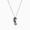 Seaside 14K White Gold Sapphire & Diamond Seahorse Pendant (0.78 TCW) on a delicate white gold chain, set with sapphire and white gemstones, displayed against a plain white background.