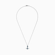 The Seaside 14K White Gold Blue & White Diamond Anchor Pendant (0.20 TCW) pairs a dazzling anchor charm with a silver chain for a striking, nautical-inspired style.