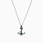 The Seaside 14K White Gold Blue & White Diamond Anchor Pendant (0.20 TCW) pairs a dazzling anchor charm with a silver chain for a striking, nautical-inspired style.