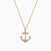 The Seaside 14K Yellow Gold Diamond Anchor Pendant (0.21 TCW) features sparkling diamonds and gold detailing at the tips and crossbar, creating a radiant anchor design against a plain white background.