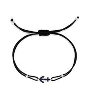 The Novelty 14K White Gold Sapphire Anchor String Bracelet, 0.15 TCW, features a black adjustable cord and a white gold anchor charm accented with sapphires, shown on a white background.