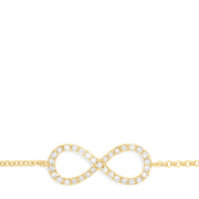 The Novelty 14K Yellow Gold Diamond Infinity Bracelet, 0.12 TCW, features a delicate infinity symbol with sparkling diamonds and a secure lobster clasp—a timeless piece from Effy Jewelry.