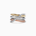 The Trio Sterling Silver & 14K Gold Diamond Crossover Ring, 0.07 TCW, features intertwined bands of sterling silver and 14K gold with sparkling diamonds on one band for a modern, elegant look.