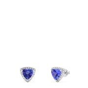 Nahla Siri 14K Gold Tanzanite & Diamond Stud Earrings, 2.34 TCW, feature triangular blue tanzanites bordered by sparkling diamonds, beautifully set and displayed against a white background.