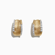 DOro 14K Yellow Gold 5/8 French Clip Diamond Earrings (0.39 TCW) feature brushed yellow gold hoops accented with a row of white diamonds along one edge—classic elegance for any occasion, shown on a plain white background.