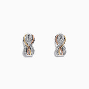 The Trio 14K Tri Color Gold 1/2 French Clip Diamond Earrings feature an elegant infinity design in silver, rose, and yellow gold tones with sparkling accents; total diamond weight is 0.55 TCW.
