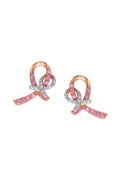 14K Rose Gold Pink Sapphire and Diamond Breast Cancer Awareness Ribbon Earrings, 0.54 TCW, feature elegant awareness ribbon shapes with pink sapphires and diamond accents in an intertwined design.