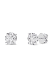 Bouquet 14K White Gold Diamond Cluster Stud Earrings, 1.14 TCW, featuring a floral design, are displayed on a plain white background.