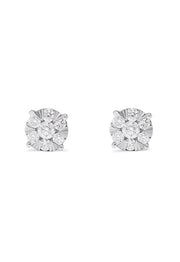 Bouquet 14K White Gold Diamond Cluster Stud Earrings, 1.14 TCW, featuring a floral design, are displayed on a plain white background.