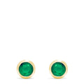A pair of Brasilica 14K Yellow Gold Emerald Stud Earrings, 0.95 TCW, with round studs set in yellow gold bezels, displayed against a white background.