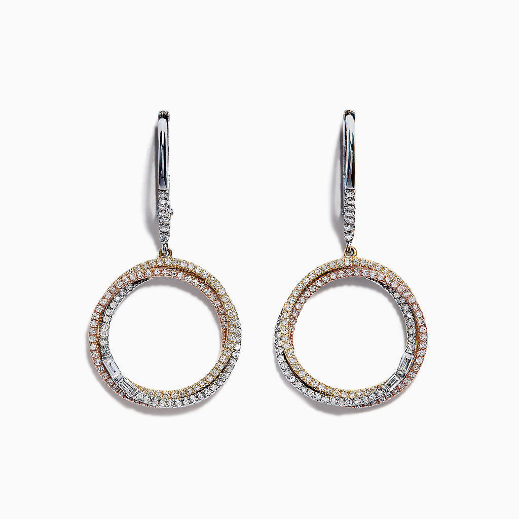 Effy Trio 14K Tri Color Gold Diamond Drop Earrings, 0.71 TCW