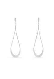 Pave Classica 14K white gold diamond statement drop earrings, 1.63 TCW, featuring an elegant teardrop shape and delicate open design, displayed on a white background.