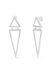 The Pave Classica 14K White Gold Diamond Triangle Linear Drop Earrings (0.59 TCW) feature two open diamond-studded triangles—one upright, one inverted—joined together for a modern yet classic look.
