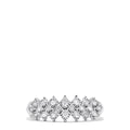 The 925 Sterling Silver Diamond Ring, 0.20 TCW, showcases a row of clustered round white diamonds in a symmetrical design on a sterling silver band, displayed against a white background.