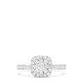 The Bouquet 14K White Gold Square Shaped Diamond Cluster Ring, 0.63 TCW, features a central diamond cluster with a double halo and additional diamonds along the band.